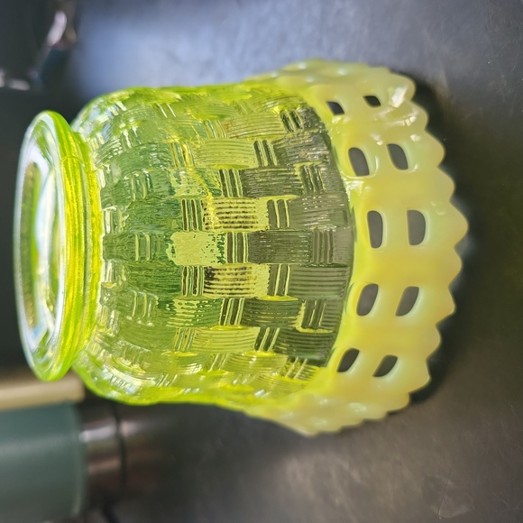 Fenton Uranium Glass Yellow Green Basket 4.5" - Picture 4 of 10